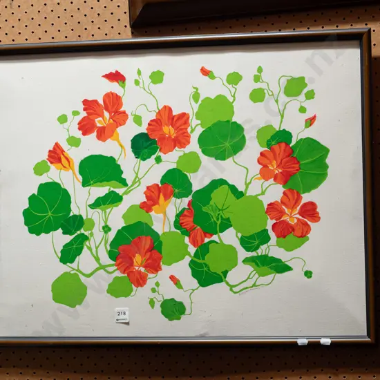 Margaret Maloney? '88 screenprint on fabric - nasturtiums