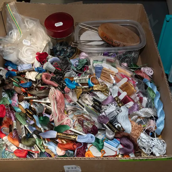 box; threads, buttons, safety pins etc