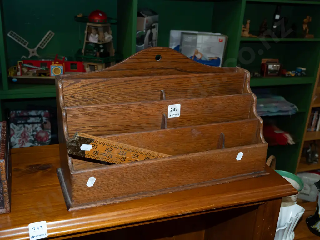 oak  letter rack, vintage builder's ruler Image 1++