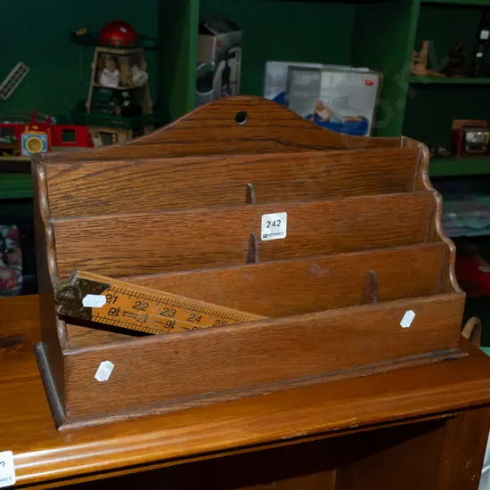 oak  letter rack, vintage builder's ruler