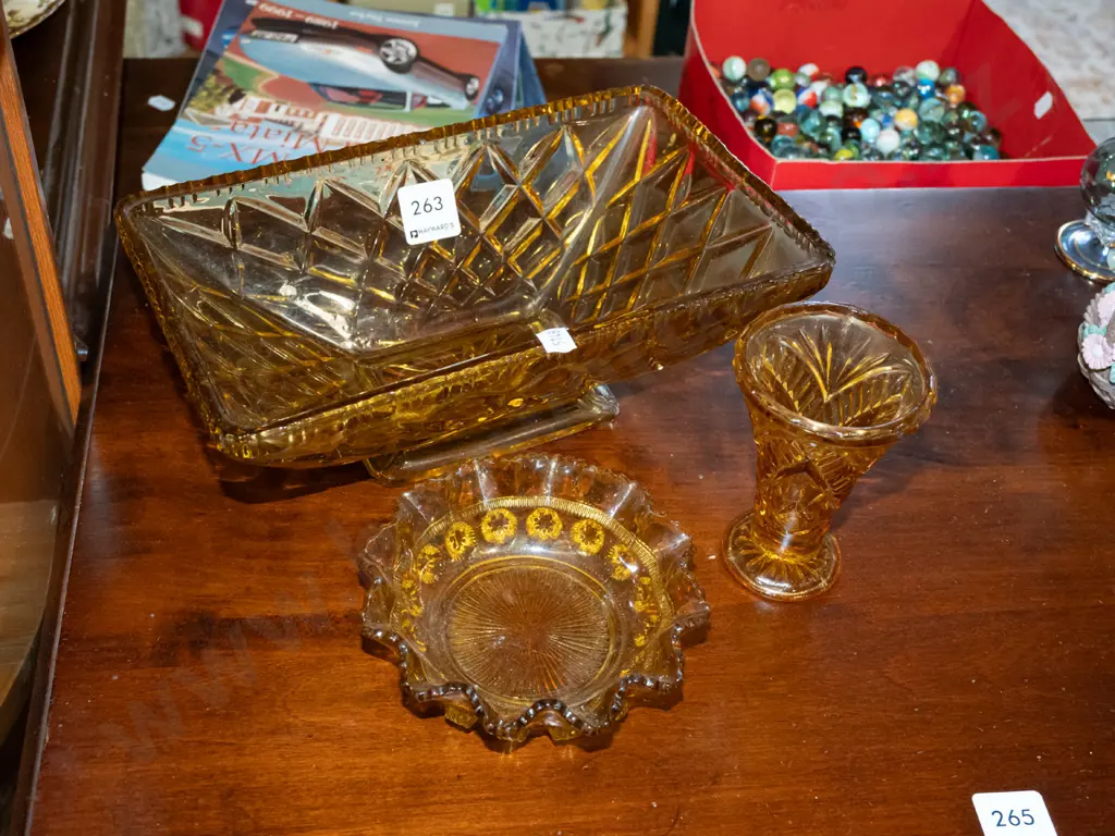 amber glass trough vase, glass vase, bowl Diam250 Image 1++