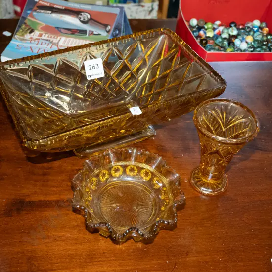 amber glass trough vase, glass vase, bowl Diam250