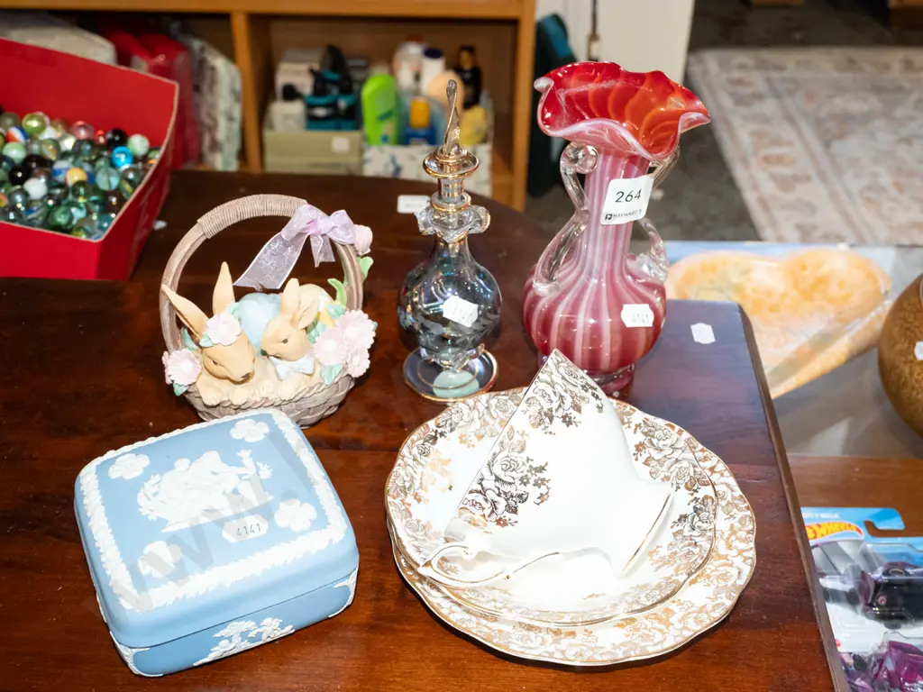 glass scent bottle, vase, trio, jasperware trinket box etc Vase H165 Image 1++