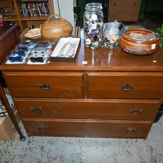 dark stained pine 4 drawer lowboy H655 W915 D365
