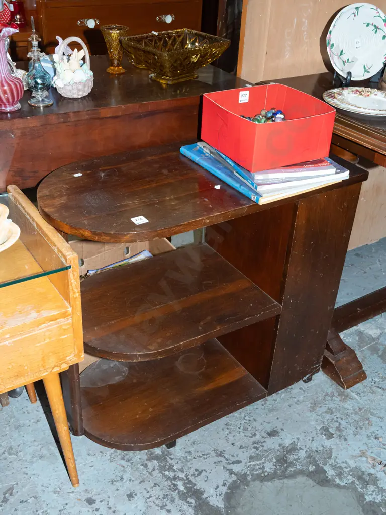 deco style dark stained wooden end table/bookcase H650 W680 D340 Image 1++