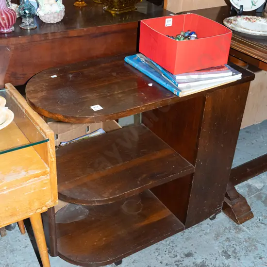 deco style dark stained wooden end table/bookcase H650 W680 D340