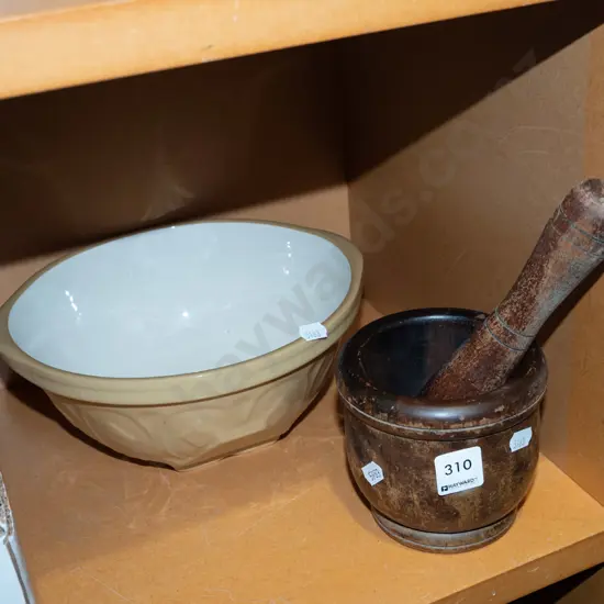 wooden mortar and pestle, bowl Diam230