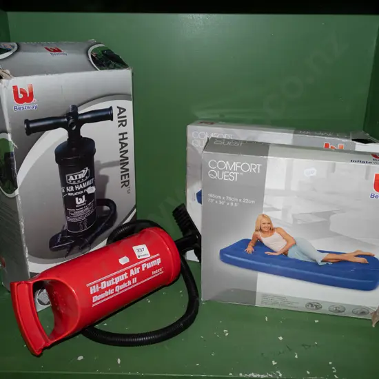 2x air beds, hand pumps