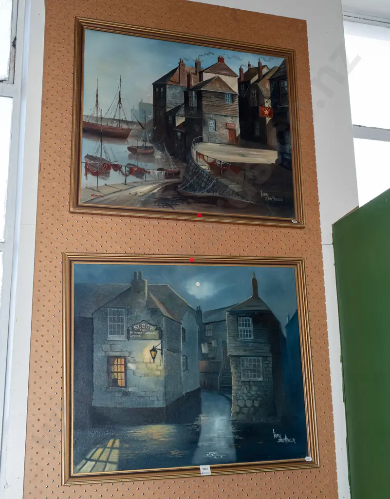 2x Tony Shorthouse oil on canvas - city scapes - red dots Image 1++