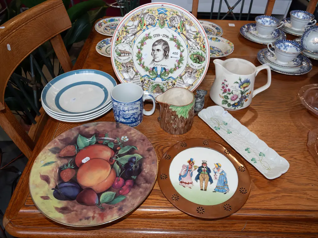 Robbie Burns plate, Kelston Potteries blue band bowls, Belleek dish etc Image 1++