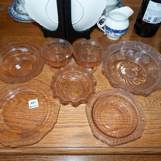pink glass bowls and comports