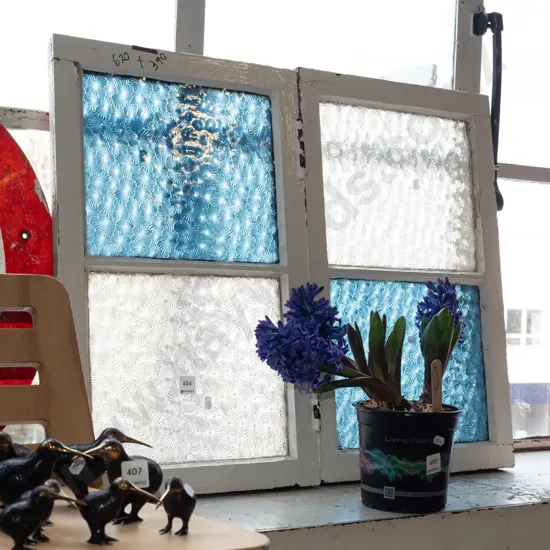 pair of windows with blue and white glass panes Individual H620 W390