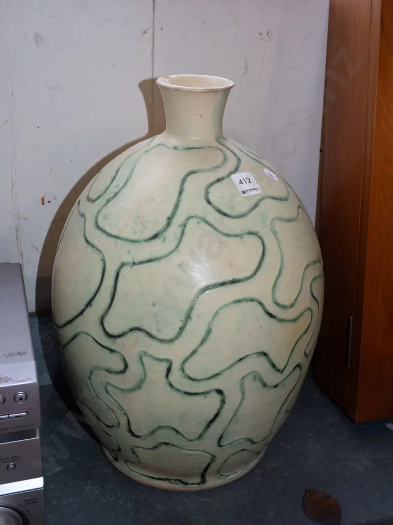 large studio pottery vase - chip to rim H430 Image 1++