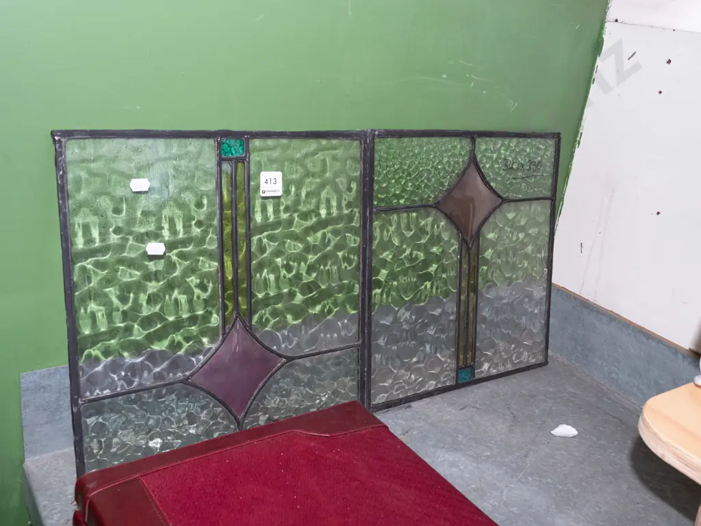 2x leadlight glass panes H340 W330 Image 1++