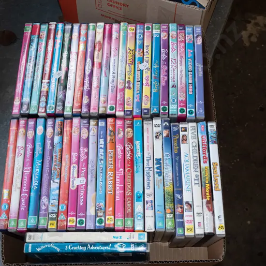box of childrens DVDs