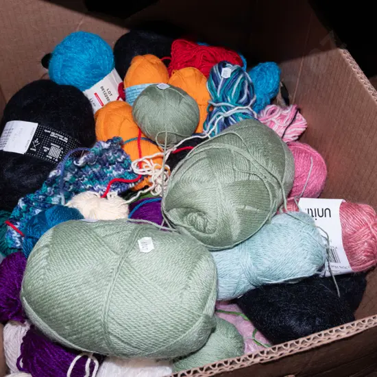 box of knitting yarns