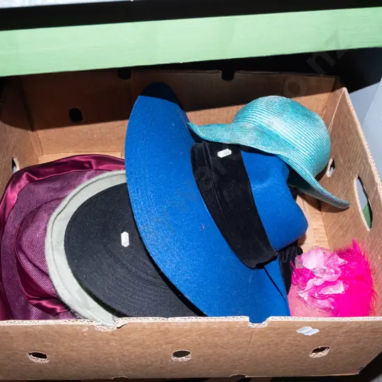 box; various hats