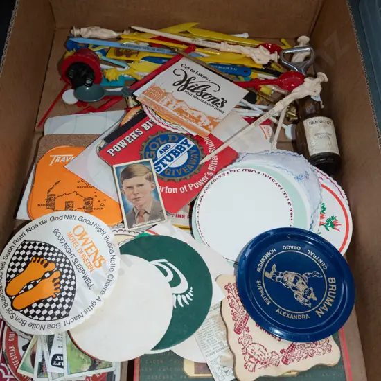 box; coasters, swivel sticks etc