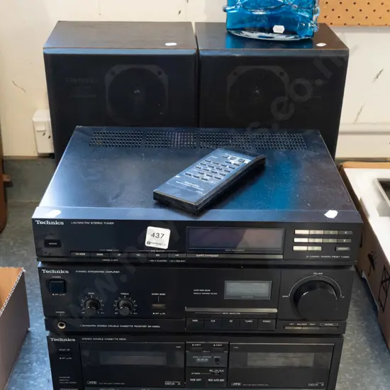 Technics stereo with 2 bookcase speakers, twin cassette, amp, tuner