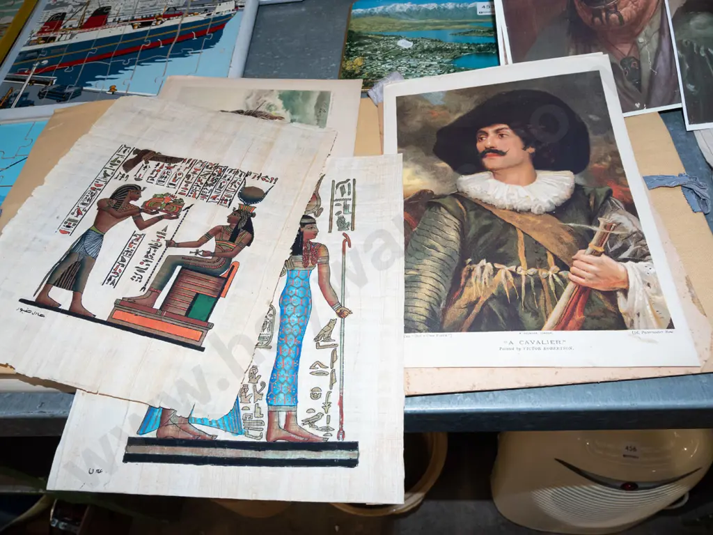 Egyptian prints on papyrus, unframed prints, flour bags etc Image 1++