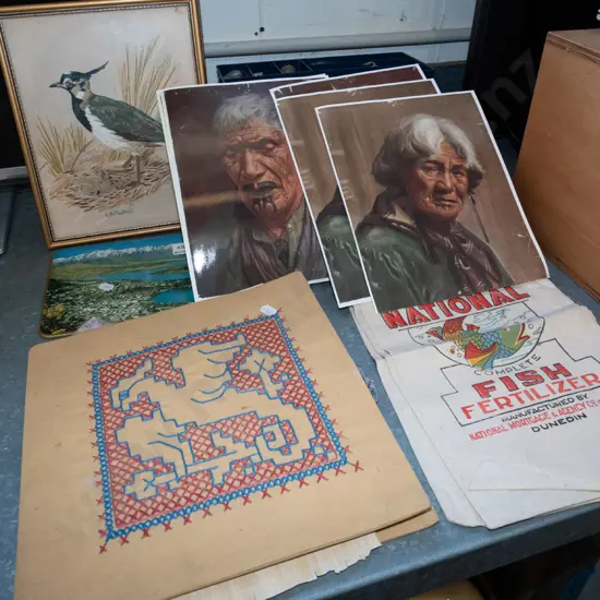 Egyptian prints on papyrus, unframed prints, flour bags etc