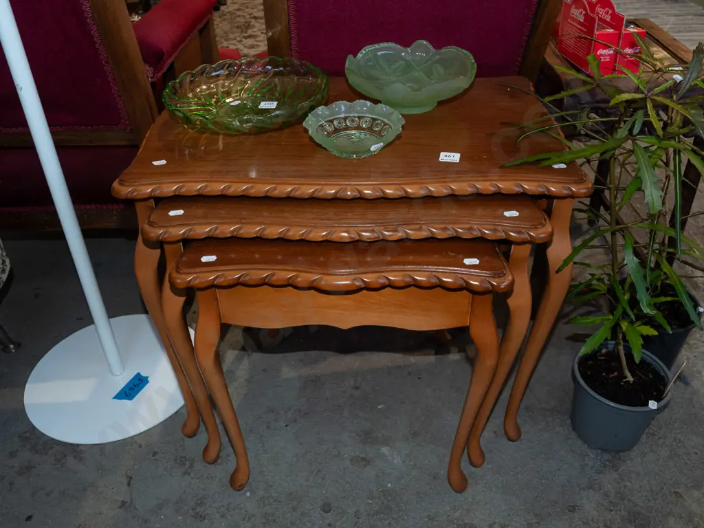 mahogany veneer nest of 3 tables - pie crust edged Image 1++
