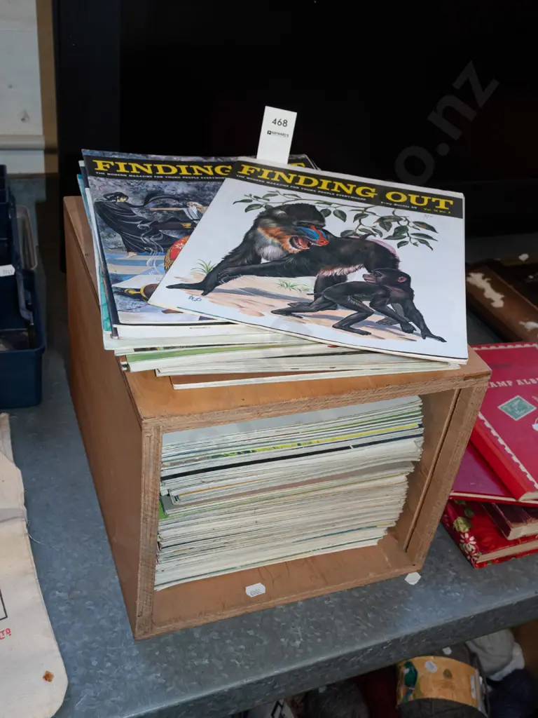 back issues of Finding Out children's magazines, homemade plywood box Image 1++