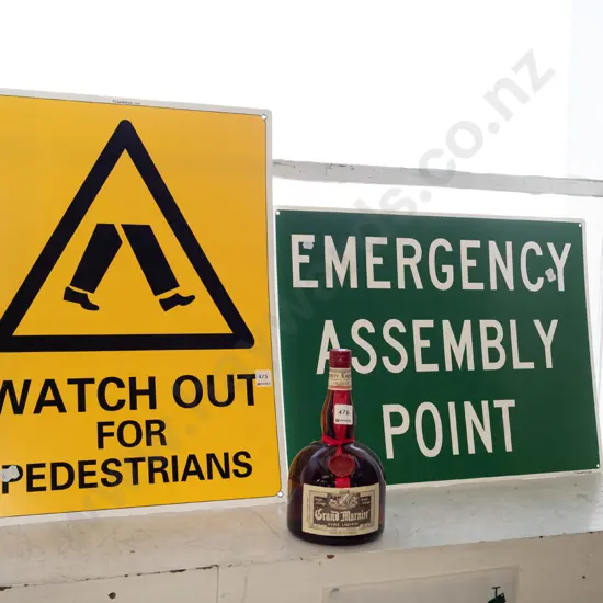 Watch Out For Pedestrians sign, Assembly Point sign