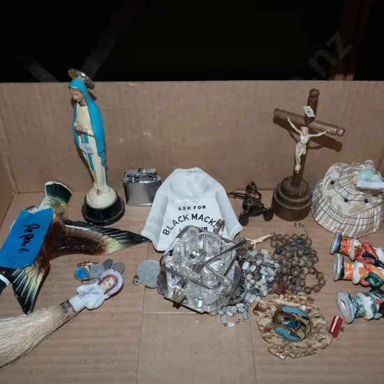 box; crucifix, religious figurines etc