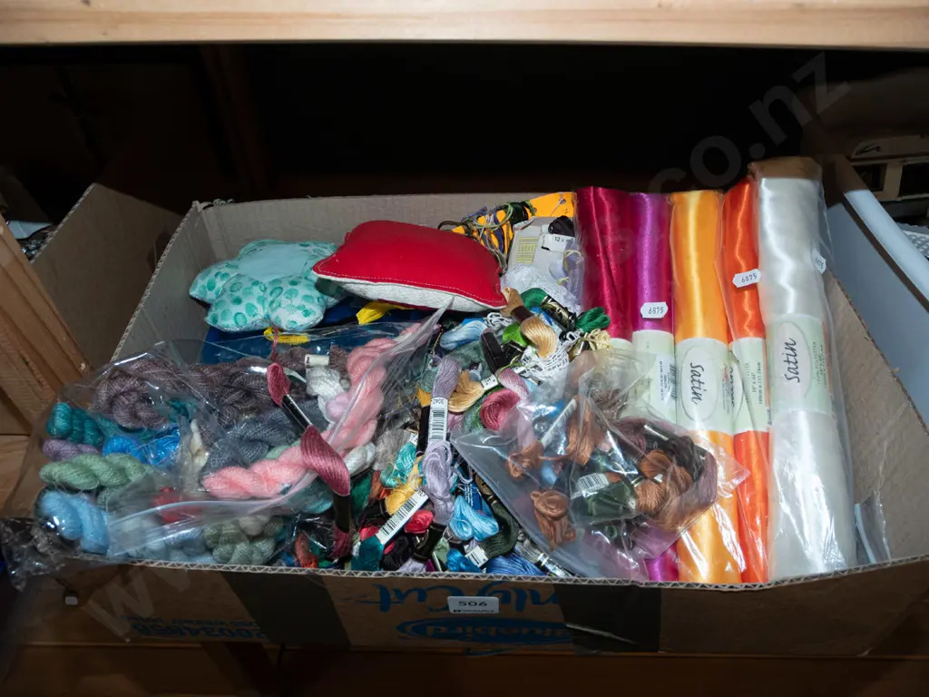 box; satins, pin cushion, safety pins etc Image 1++