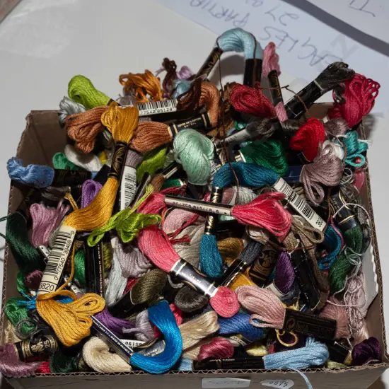 box of tapestry threads