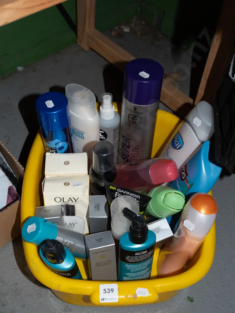 tub of various toiletries; shampoo, soap etc Image 1++