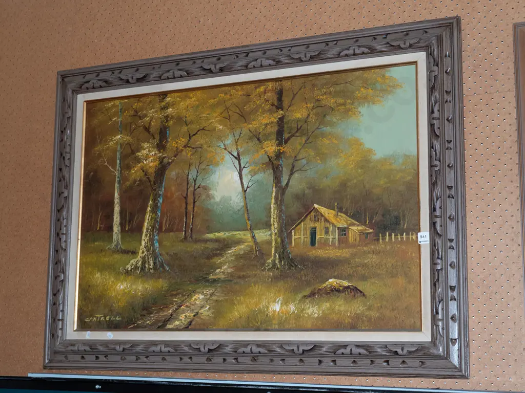 framed oil on canvas - trees and farmhouse Image 1++