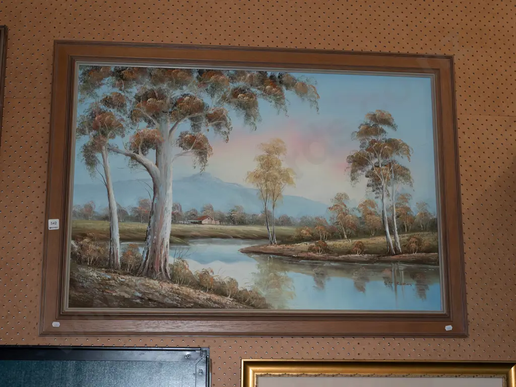 framed oil - stream, trees, farmhouse Image 1++
