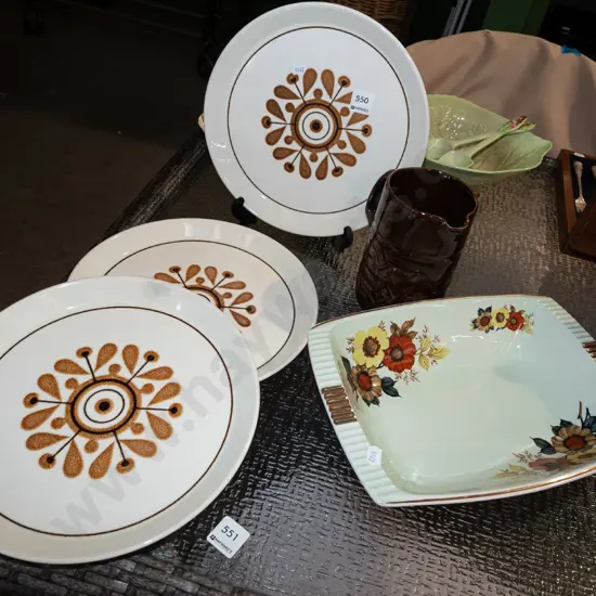 Crown Lynn Pandora plates, Royal Winton dish, jug