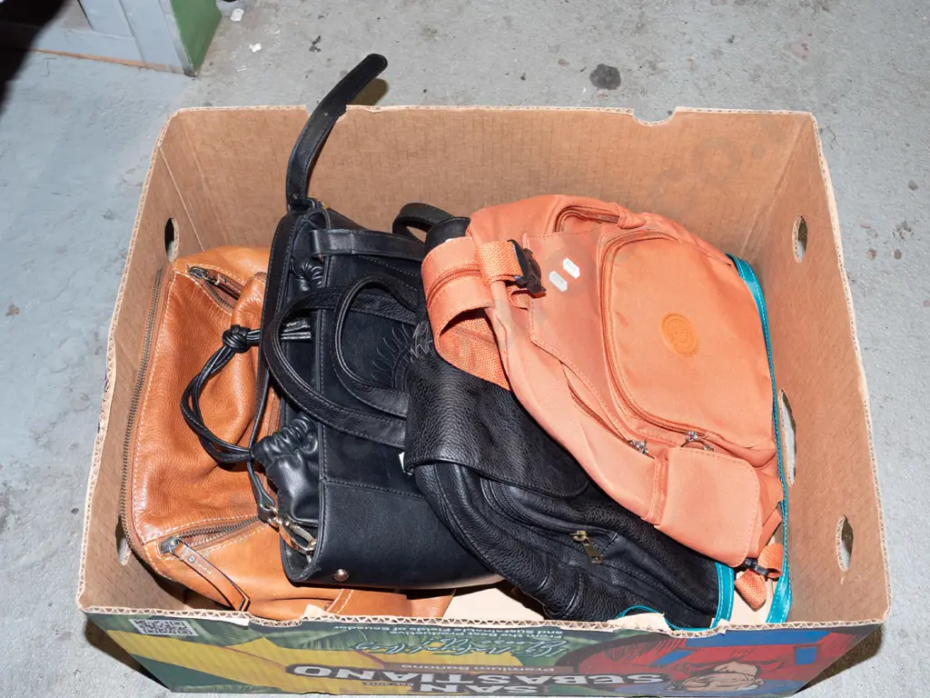 box; various hand bags, small backpack Image 1++
