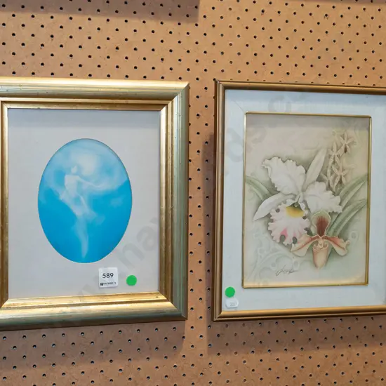 2x frame prints - fairy, orchid - green dots