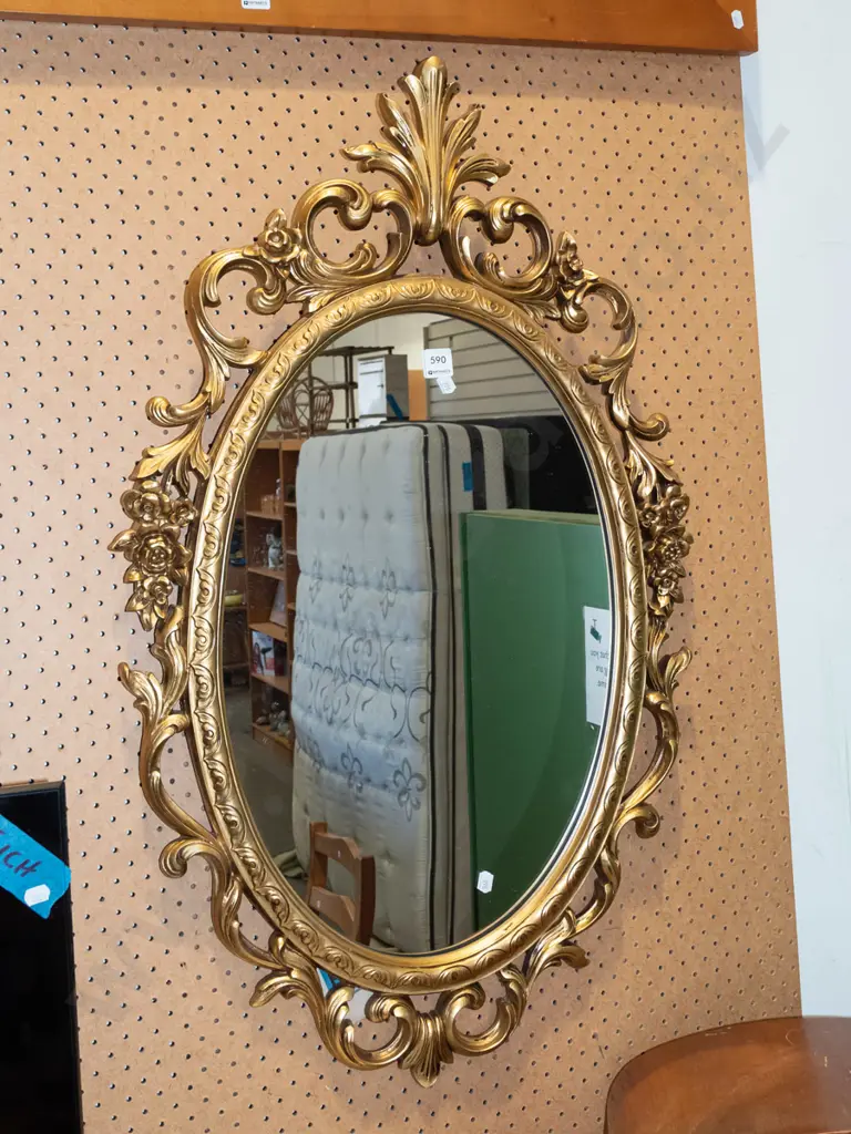 ornate oval gilt framed wall mirror H900 Image 1++