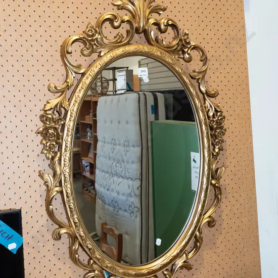 ornate oval gilt framed wall mirror H900