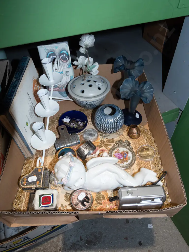 box; cherub figurne, small camera, vases etc Image 1++