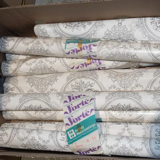 box of retro black and white floral wallpaper