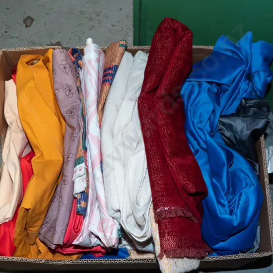 box; fabric pieces
