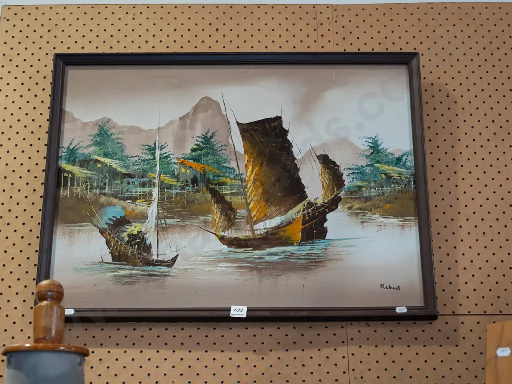 framed oil on board - sampans Image 1++
