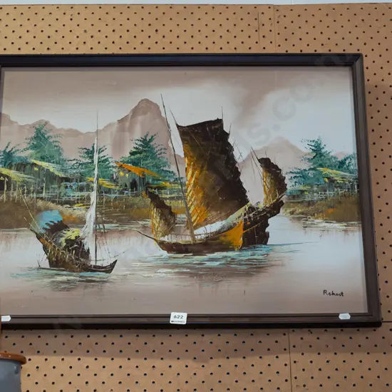 framed oil on board - sampans
