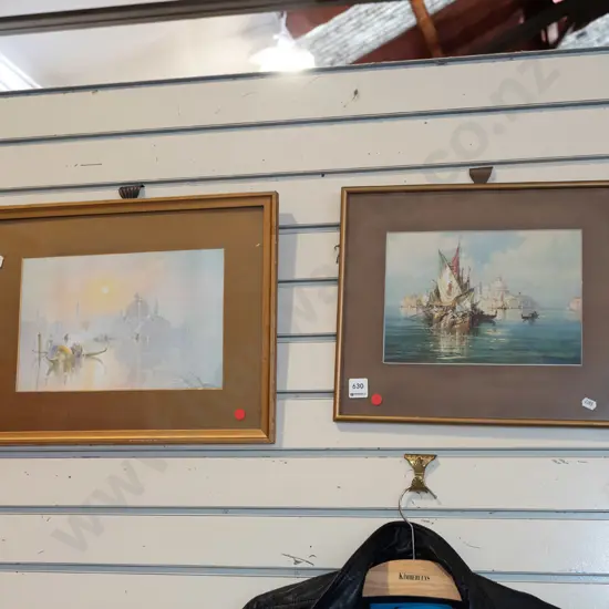 2x framed prints - Venice scenes - red dots