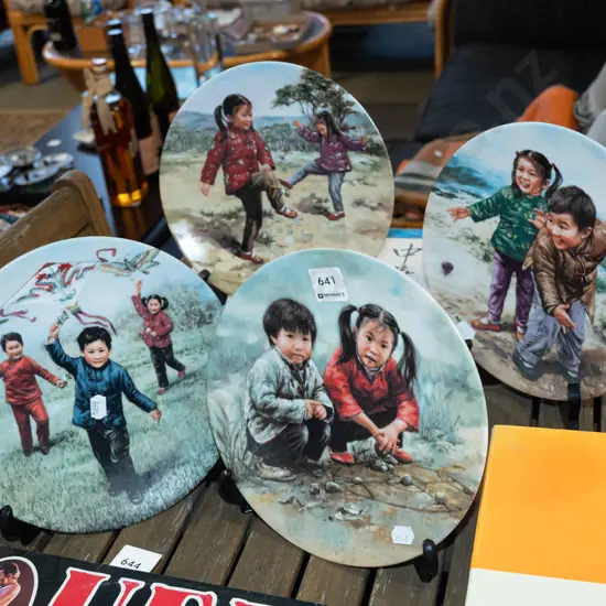 4x Chinese children cabinet plates