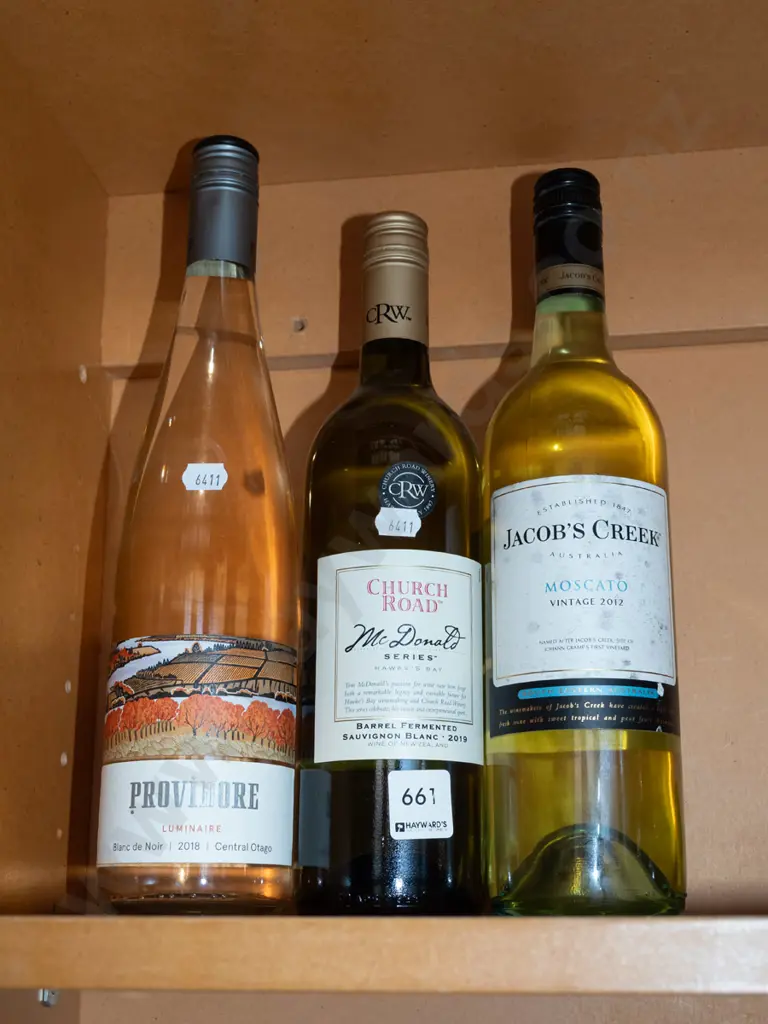 3x wine; Providore 2018, Church Road 2019, Jacobs Creek moscatto 2012 Image 1++