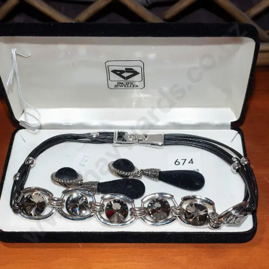cased necklace and earring set