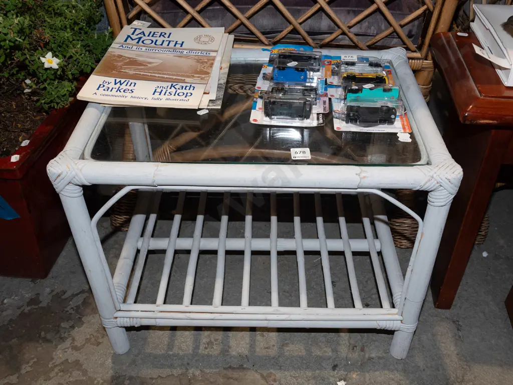 poorly painted glass top bamboo end table Image 1++