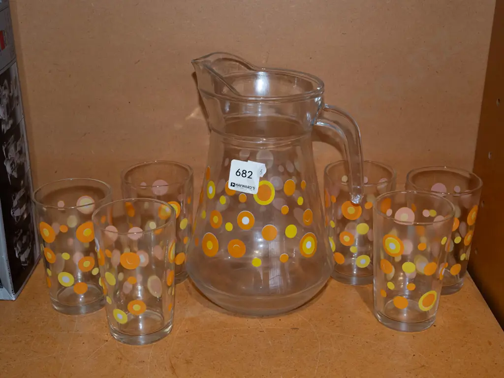 yellow spotted glass water set Image 1++